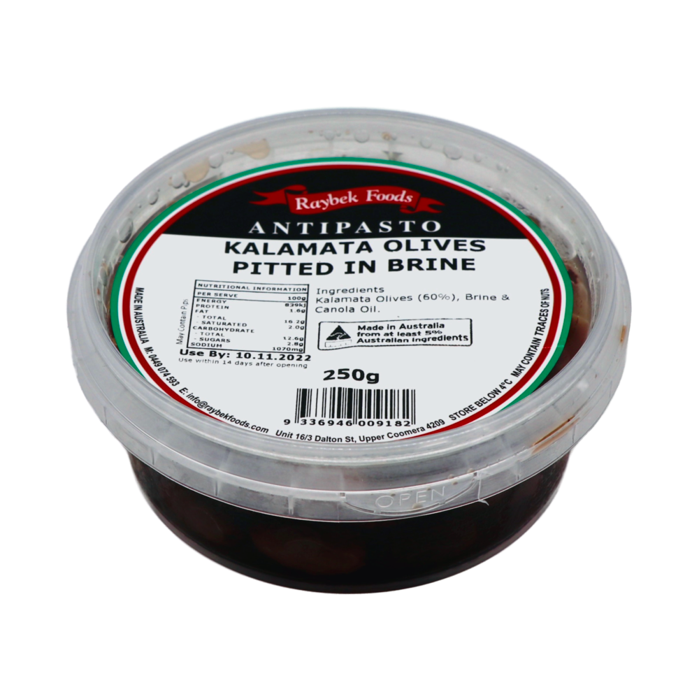 Kalamata Olives Pitted in Brine 250g (Raybek Foods) Butcher Baker Grocer