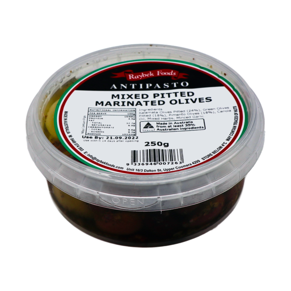 Mixed Pitted Marinated Olives 250g (Raybek Foods) Butcher Baker Grocer