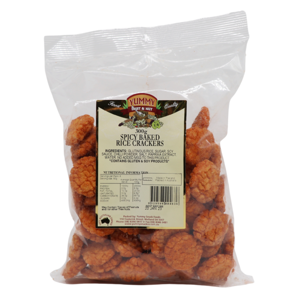 Spicy Baked Rice Crackers 300g (Yummy Fruit & Nut) Butcher Baker Grocer