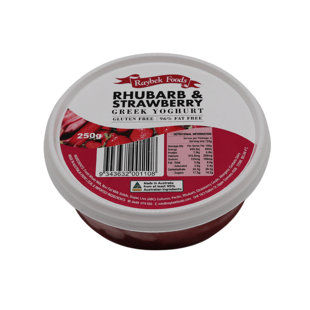Rhubarb & Strawberry Greek Yoghurt (250g OR 1kg) (Raybek Foods) Butcher Baker Grocer